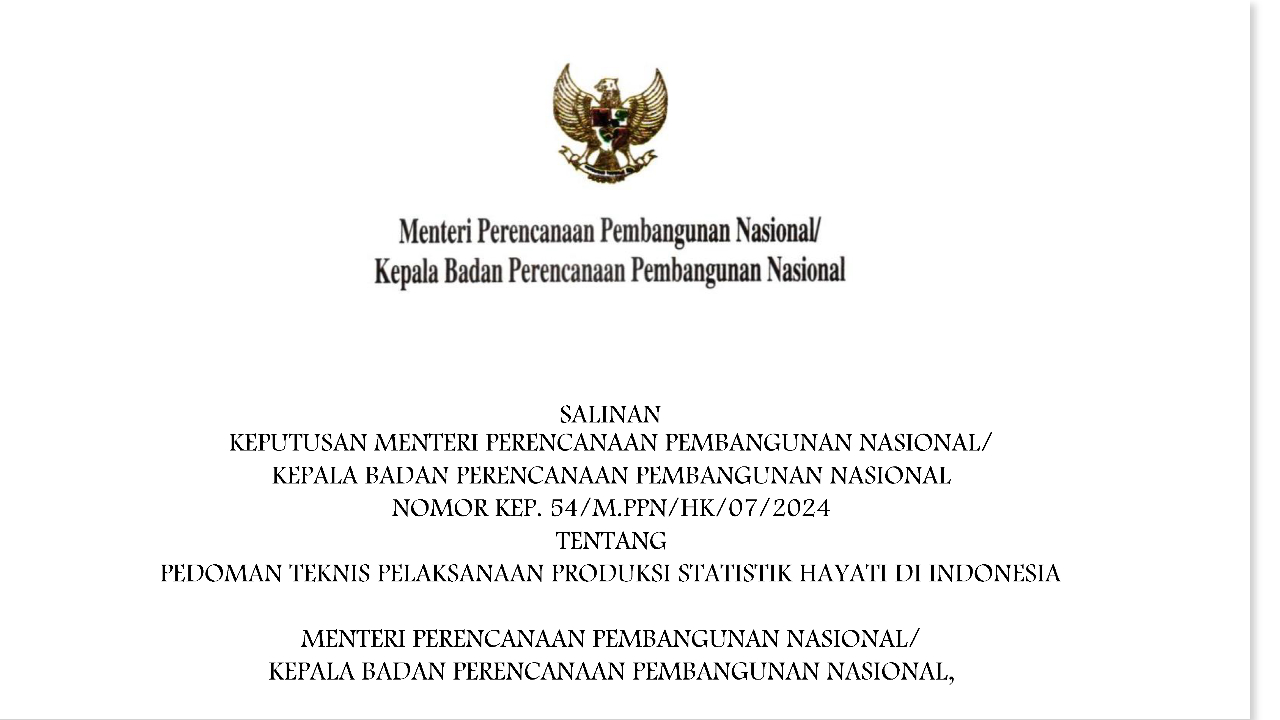 Kementerian PPN/ Bappenas Terbitkan Keputusan Menteri tentang Pedoman Teknis Pelaksanaan Produksi Statistik Hayati di Indonesia